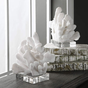 White Faux Coral Sculpture Bookends Set of 2