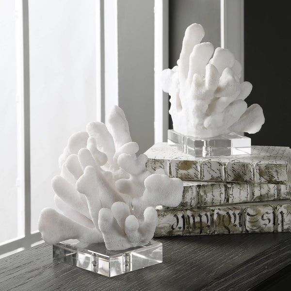 White Faux Coral Sculpture Bookends Set of 2