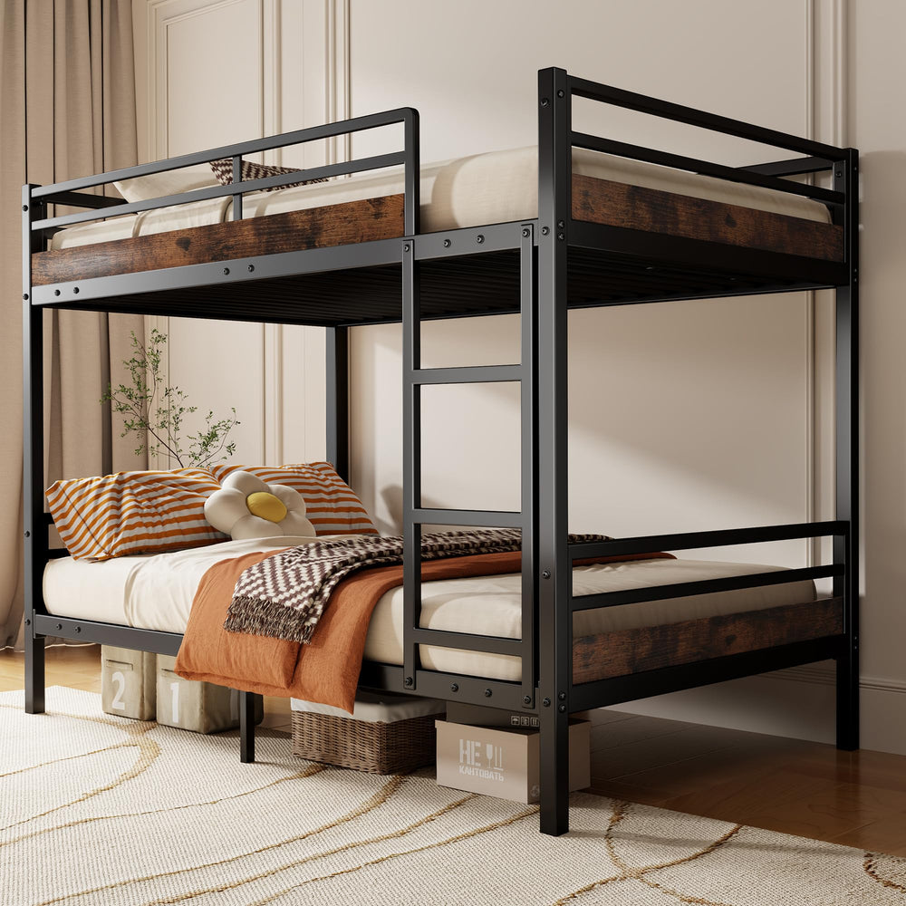 Twin Over Twin Metal Bunk Bed with Guard Rails