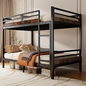 Twin Over Twin Metal Bunk Bed with Guard Rails