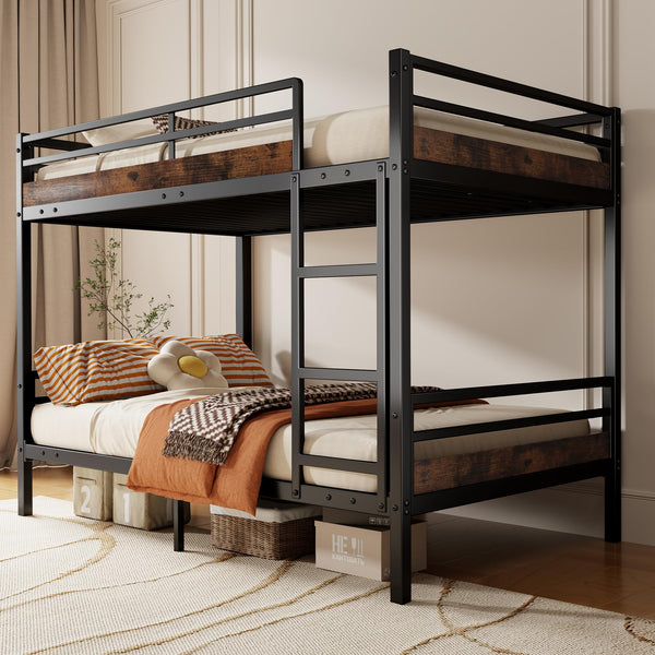 Twin Over Twin Metal Bunk Bed with Guard Rails