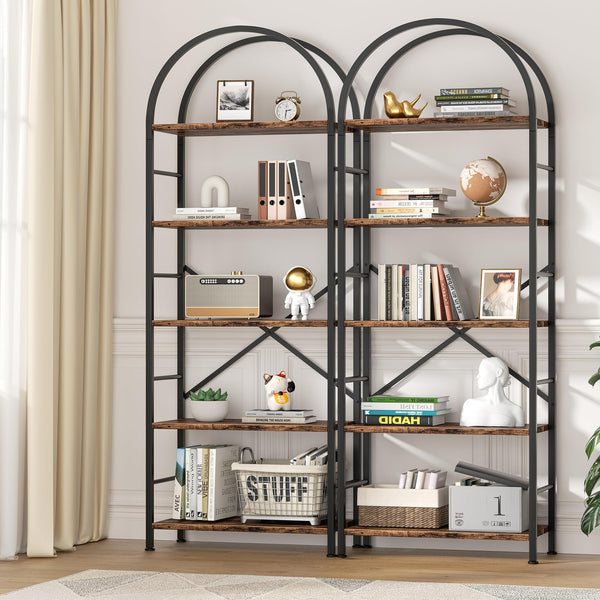 5-Tier Arched Bookshelf with Metal Frame