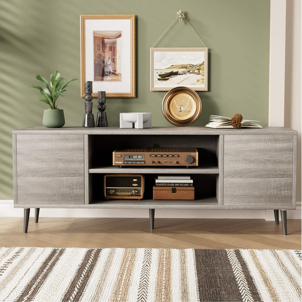 Mid-Century Modern TV Stand with Storage Cabinets
