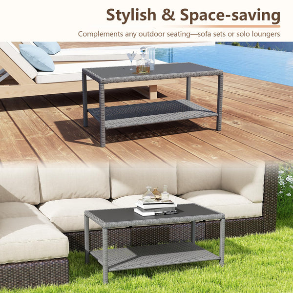 Outdoor Wicker Coffee Table with Glass Top
