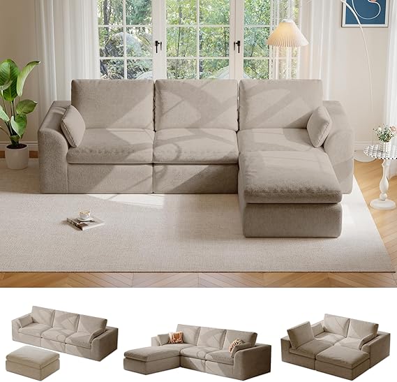 108" Modular Sectional Cloud Couch with Ottoman