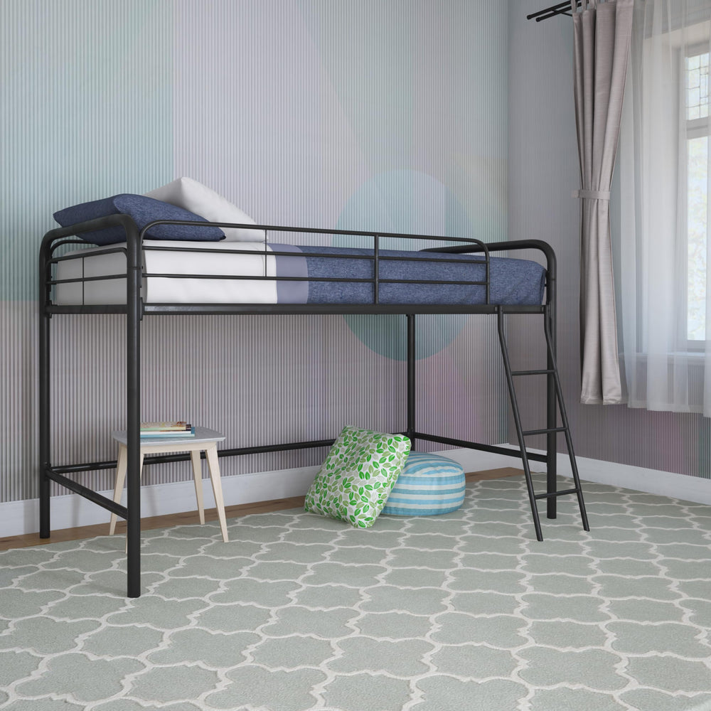 Junior Metal Loft Bed with Ladder & Guardrails – Twin & Full