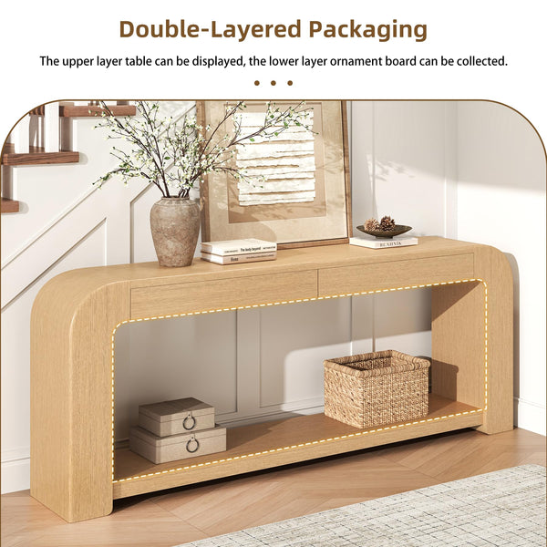 70" Wood Console Table with 2 Drawers & Shelf