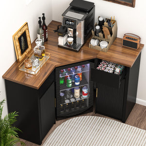 L-Shaped Corner Bar Cabinet with Fridge Space