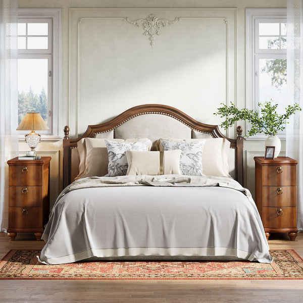 Walnut Brown 3-Drawer End Table with Solid Wood Legs