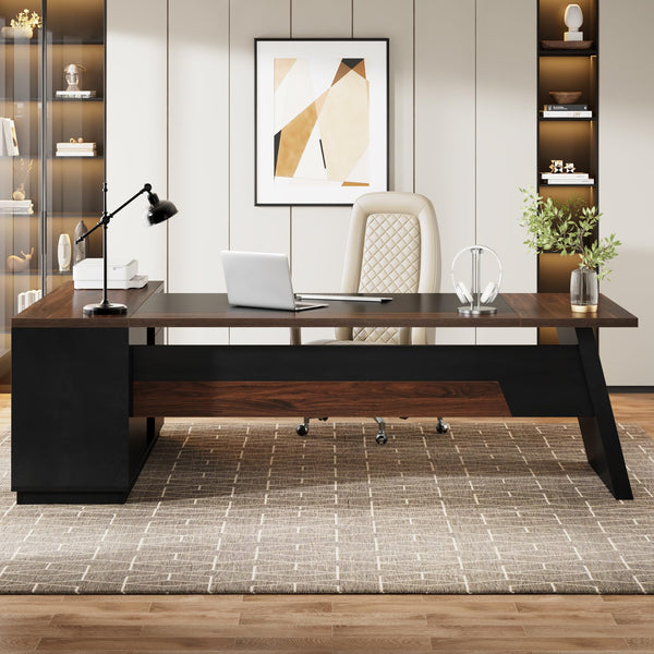 L-Shaped Executive Desk with Drawers and File Cabinet