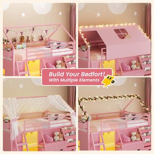 Kids Low Loft Bed Twin with Bookshelf & Reading Nook