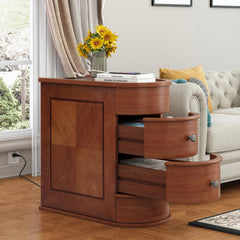 Narrow End Table with Charging Station & 2 Drawers, Fully Assembled
