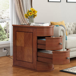 Narrow End Table with Charging Station & 2 Drawers, Fully Assembled