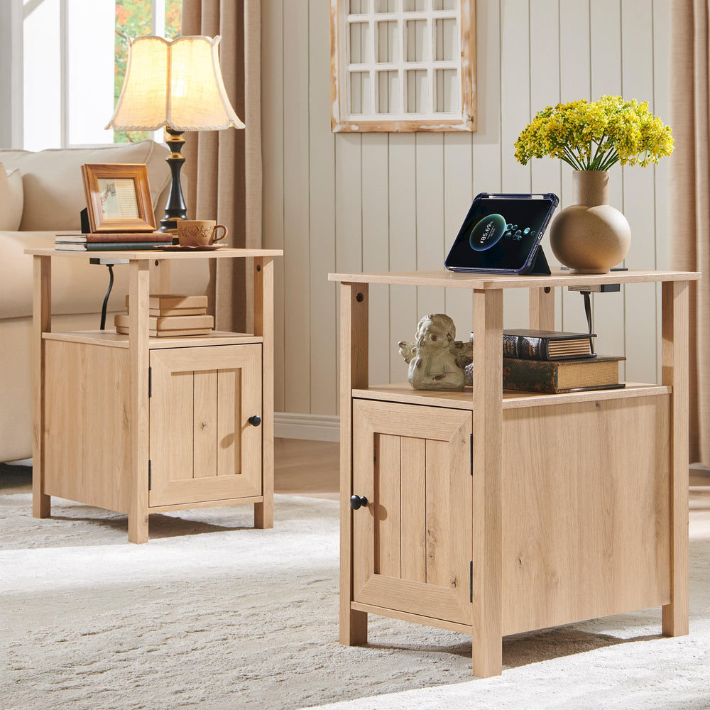 Farmhouse Nightstand Set of 2 with Charging Station