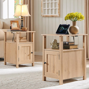 Farmhouse Nightstand Set of 2 with Charging Station