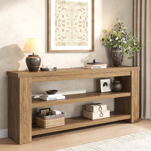 71" Console Table with 2 Shelves and 3-Tier Storage