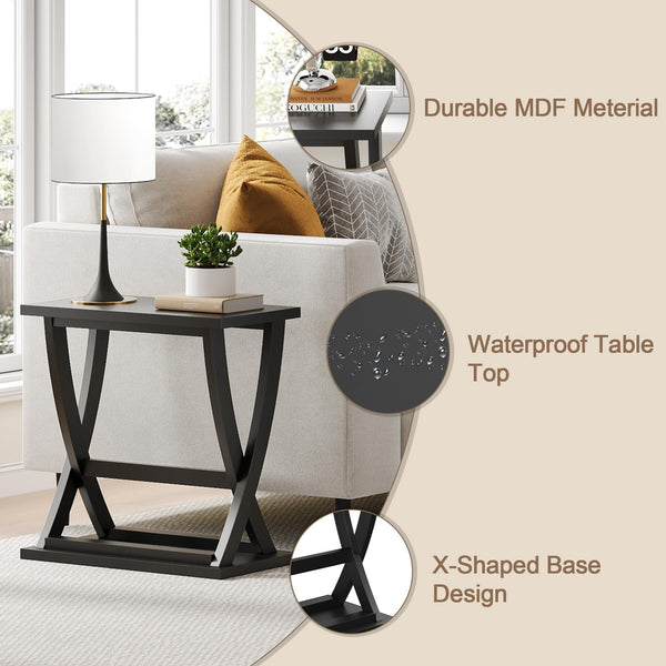 Black End Tables Set of 2 with X-Leg Design & Storage Shelf