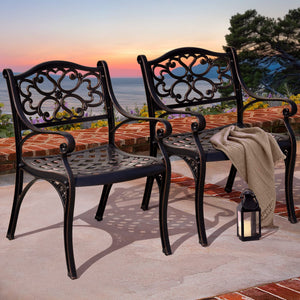 Outdoor Cast Aluminum Patio Dining Chairs with Armrest, Set of 2 – Hammered Bronze