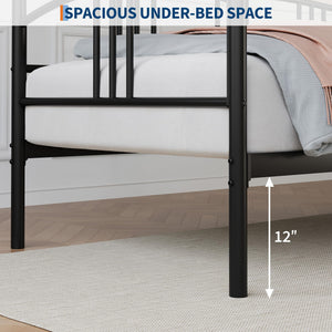 GarveeHome Daybed with Trundle, Sturdy Metal Day Bed with Steel Slat Support, Trundle Bed Twin with Arched Headboard, SofaBed for Living Room, Bedroom and Guest Room, Black