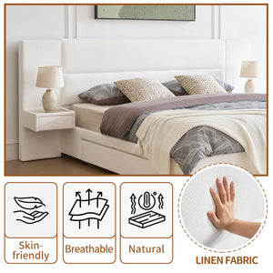 Upholstered Platform Bed Frame with Storage Drawers & Built-In Nightstands