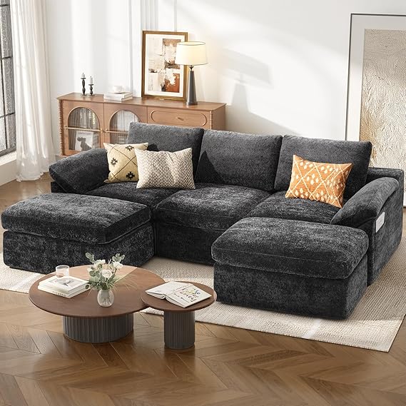 108" U-Shape Modular Sectional Sofa with Ottoman