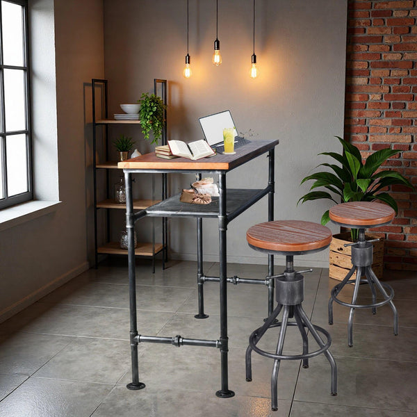 Industrial Pub Bar Table – Pine Wood Top & Steel Frame