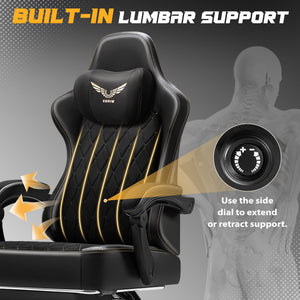 Homall Big and Tall Gaming Chair with Adjustable Lumbar Support, Breathable Fabric Ergonomic Computer Office Chair, High-Back Reclining Video Game Chair with Footrest for Adults (Black)