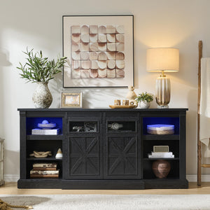 70" Fireplace TV Stand with LED Lights & Sliding Barn Door