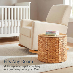 Round Water Hyacinth Storage Ottoman with Lid