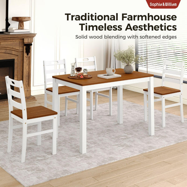 5-Piece Farmhouse Dining Table Set for 4 — Wood Kitchen Table and Chairs