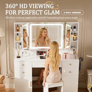 Vanity Desk with Mirror & Lights