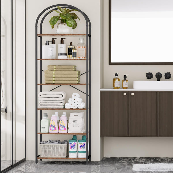 Arched Bookshelf – 5 & 6 Tier Wood and Metal Shelf Unit