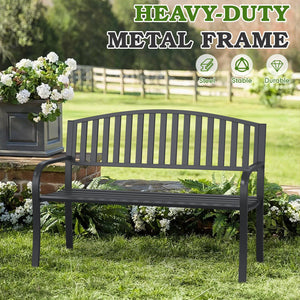 50" Outdoor Metal Garden Bench with Backrest & Armrests
