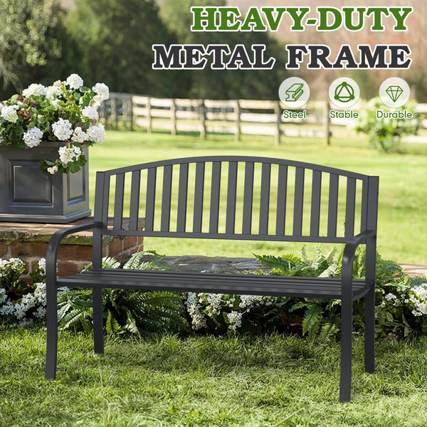 50" Outdoor Metal Garden Bench with Backrest & Armrests