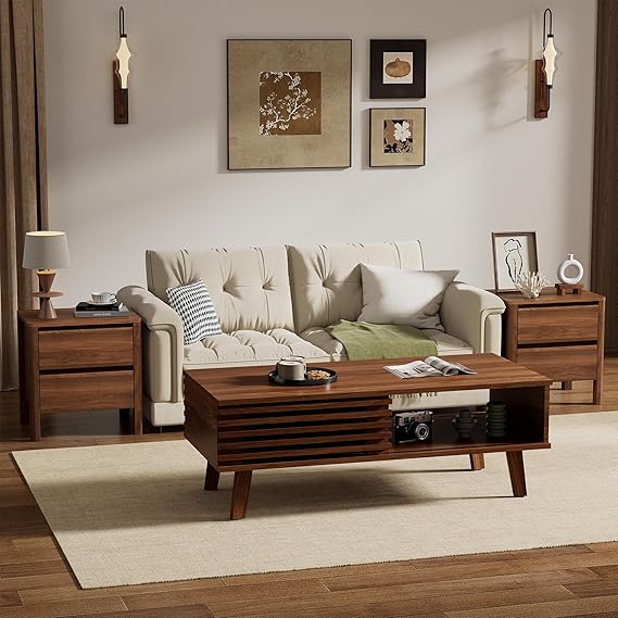 Living Room Table Set with Sliding Door Storage