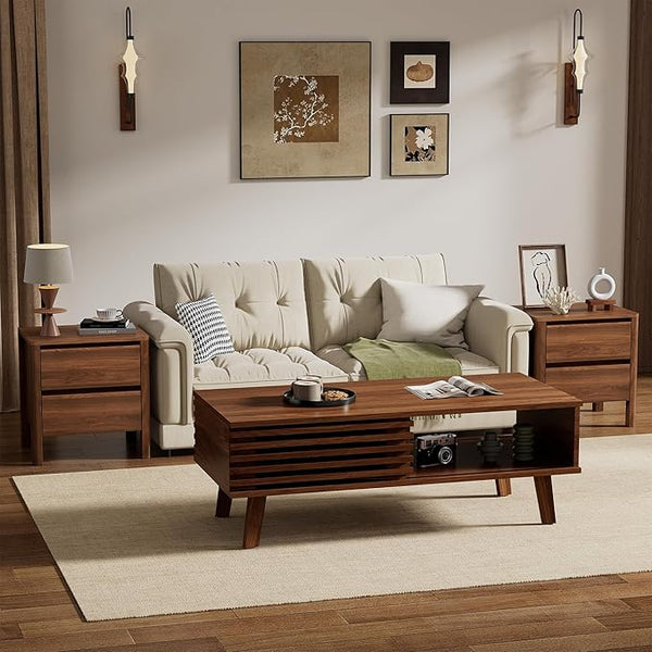 Mid-Century Coffee Table & TV Stand Set – Walnut