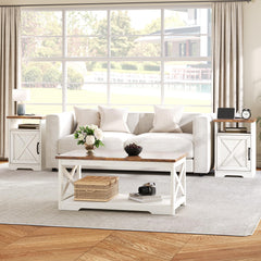 3-Piece Farmhouse Coffee Table & End Table Set with Charging Station