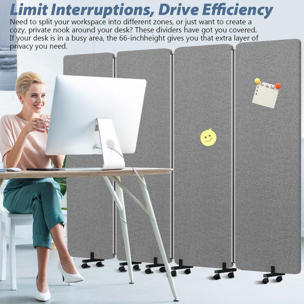 4-Panel Soundproof Room Divider with Wheels & Aluminum Frame