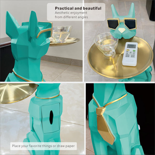 Dog Sculpture Side Table with Stainless Steel Tray