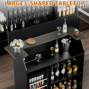 Home Bar Cabinet with Mini Fridge Space, Power Outlet & Wine Glass Holder