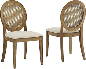 Oval Cane Back Dining Chairs Set of 2 – Rubberwood & Rattan, Driftwood Finish