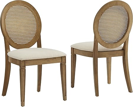 Oval Cane Back Dining Chairs Set of 2 – Rubberwood & Rattan, Driftwood Finish