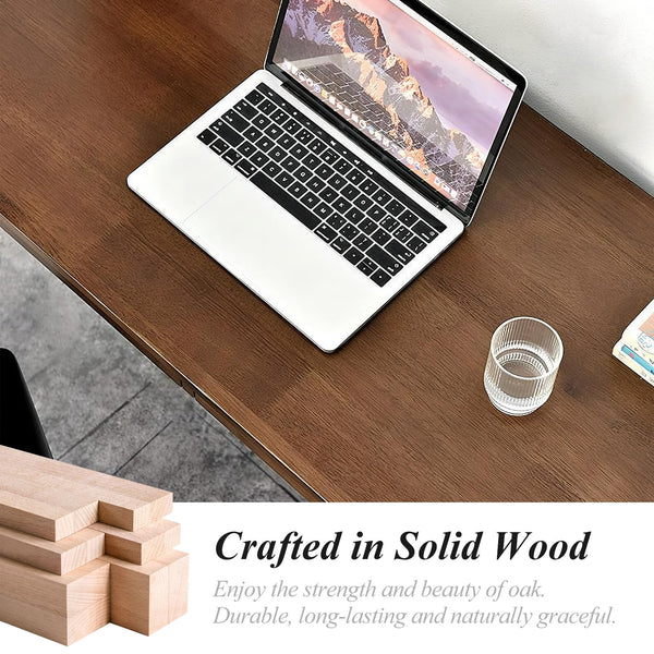 Solid Wood Computer Desk with Drawers – Mid-Century Modern Writing Desk