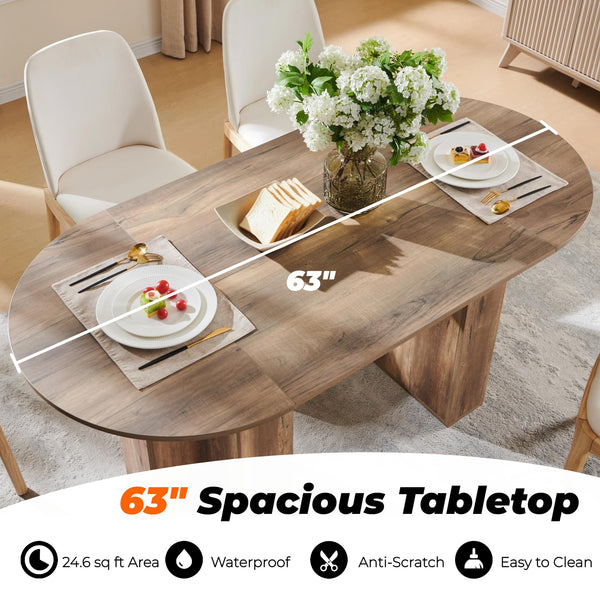63-Inch Oval Dining Table for 4-6 | Wood-Grain Top & Metal T-Base