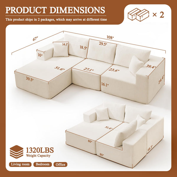 L-Shaped Modular Sectional Sofa with Memory Foam Deep Seat