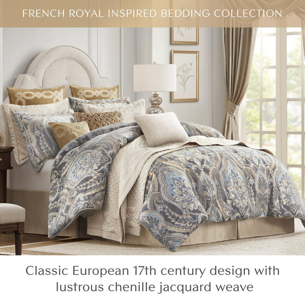 California King Chenille Jacquard Damask Comforter Set – 4 Piece