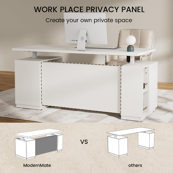 71" L-Shaped Electric Standing Desk with File Cabinet