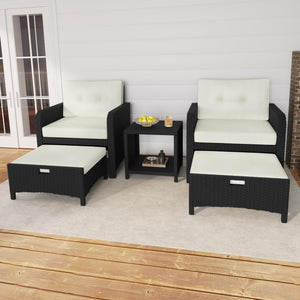 5-Piece PE Rattan Patio Conversation Set with Ottomans