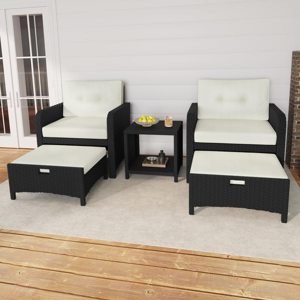 5-Piece PE Rattan Patio Conversation Set with Ottomans