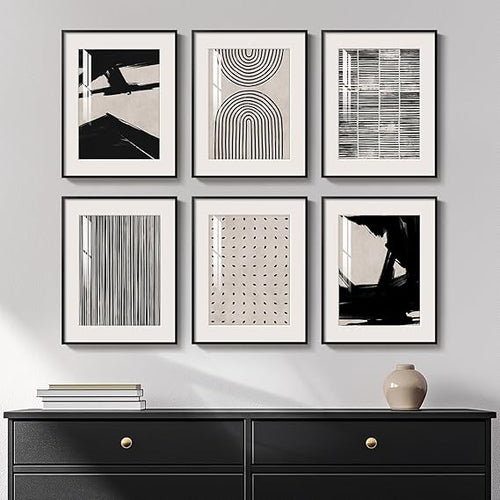 Framed Abstract Wall Art Set of 4 – Black & White Canvas Prints
